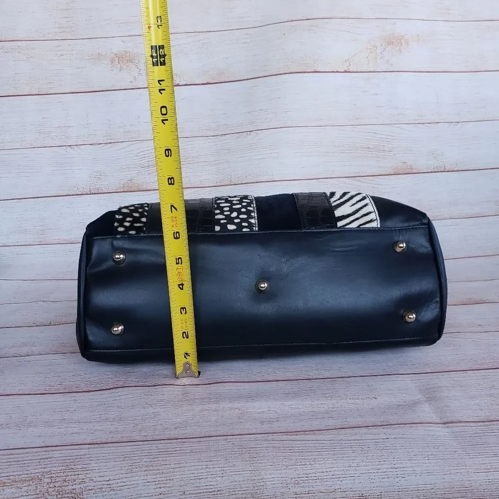 A. Bellucci Leather Suede Animal Print Satchel Made in Italy Multi Black
